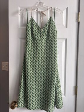 LOFT Green Patterned Slip Midi Dress